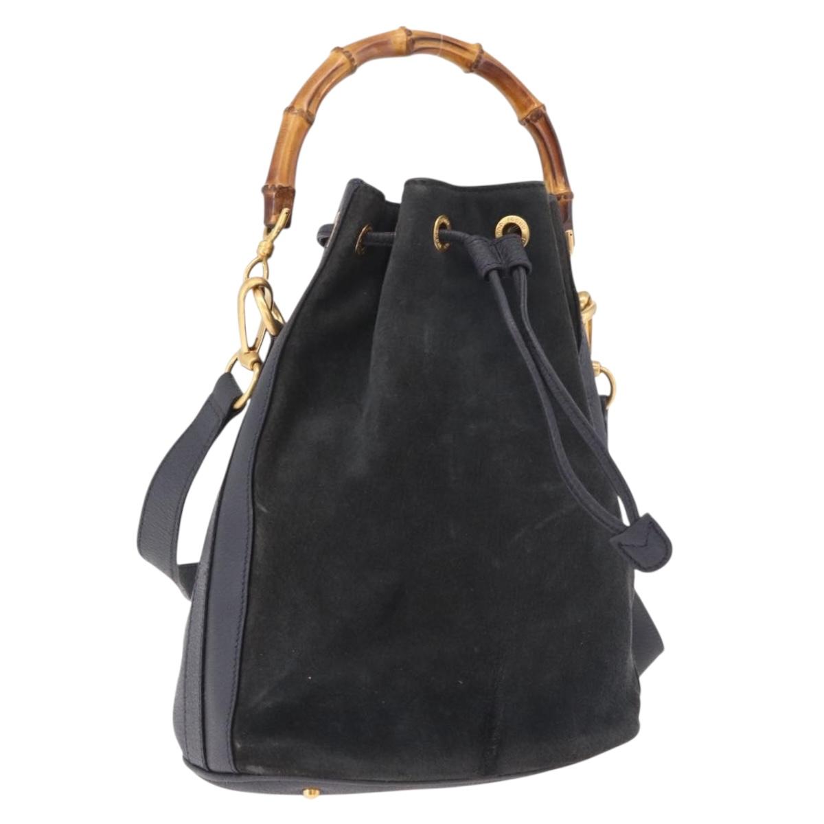 GUCCI Bamboo Shoulder Bag Suede 2way Navy Gold 001 2865 1657 Auth ep15029