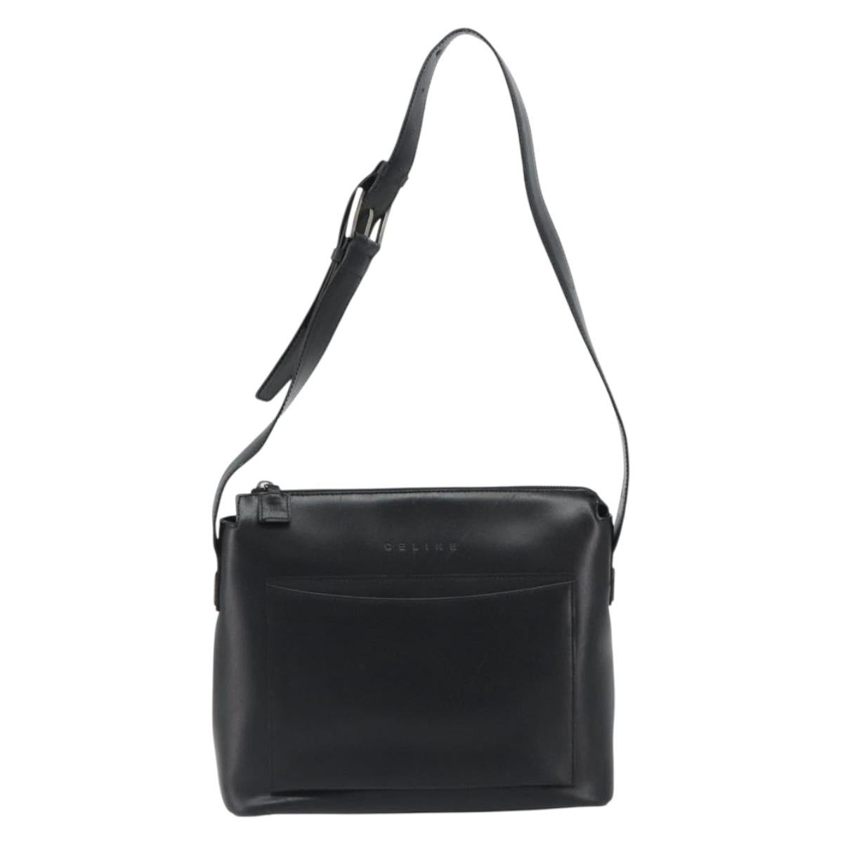 CELINE Shoulder Bag Leather Black Silver Auth ep15031