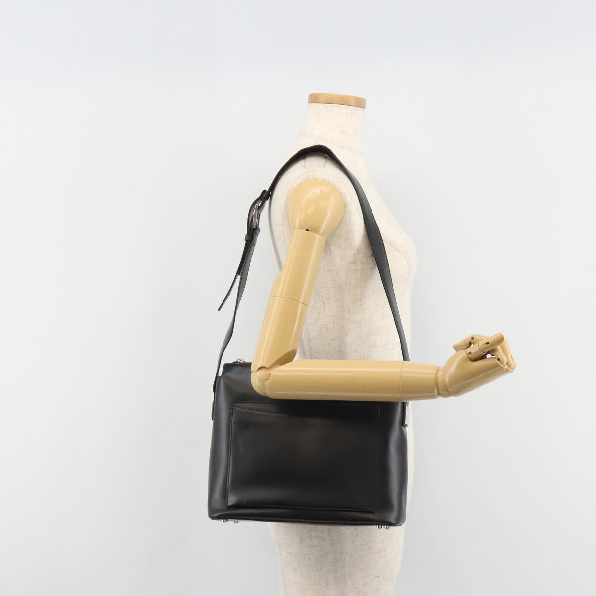 CELINE Shoulder Bag Leather Black Silver Auth ep15031