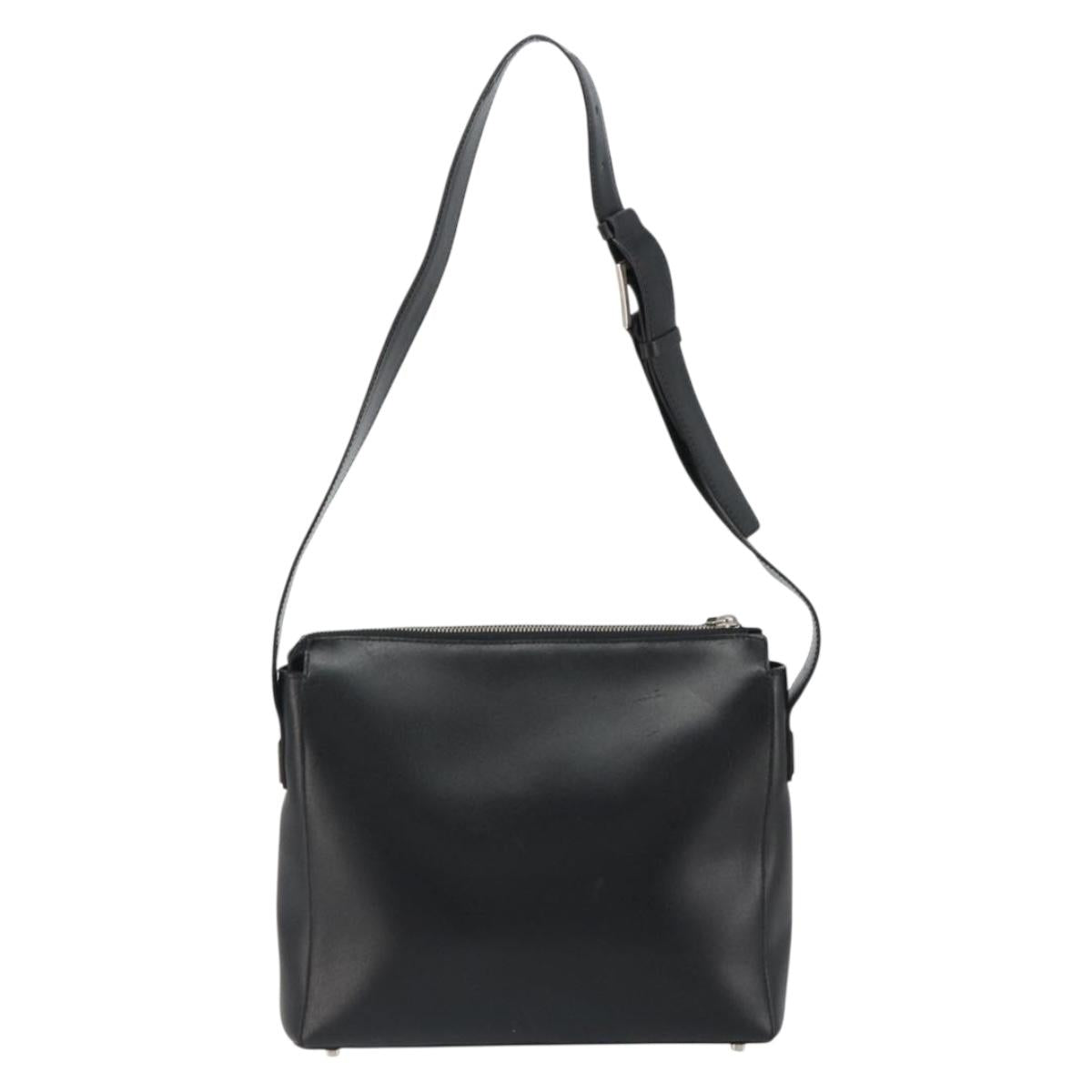 CELINE Shoulder Bag Leather Black Silver Auth ep15031