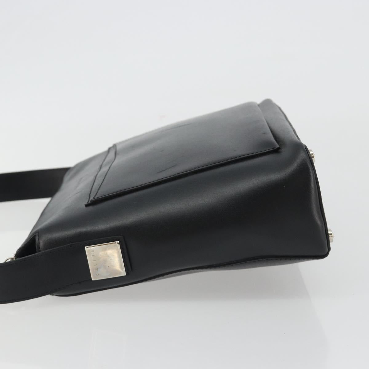 CELINE Shoulder Bag Leather Black Silver Auth ep15031
