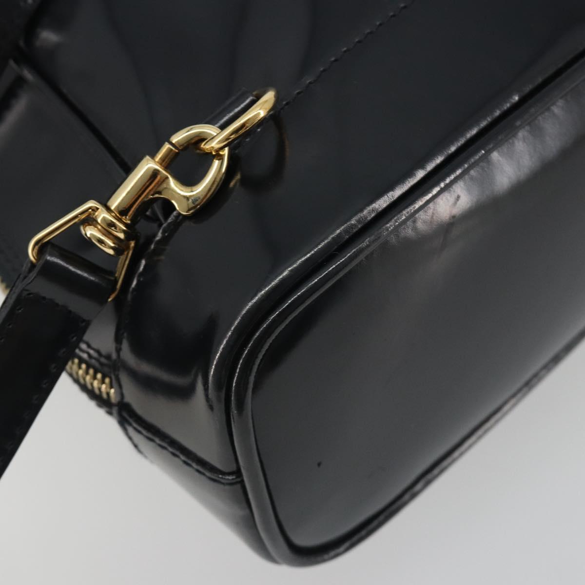 GUCCI Bamboo Shoulder Bag Enamel Black Gold 003 2113 0127 Auth ep15033