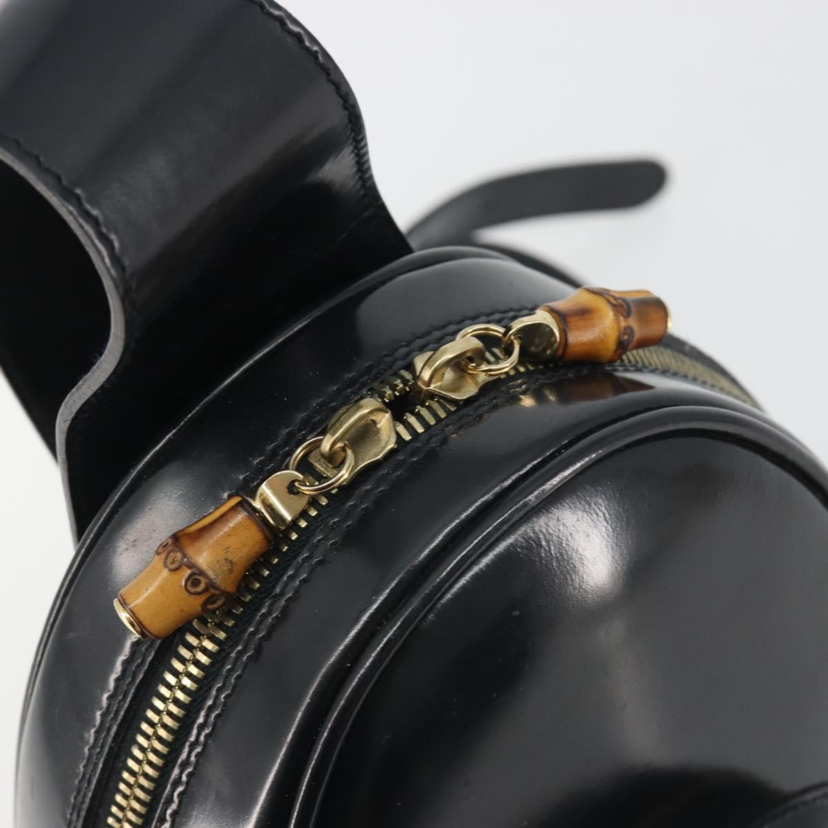 GUCCI Bamboo Shoulder Bag Enamel Black Gold 003 2113 0127 Auth ep15033