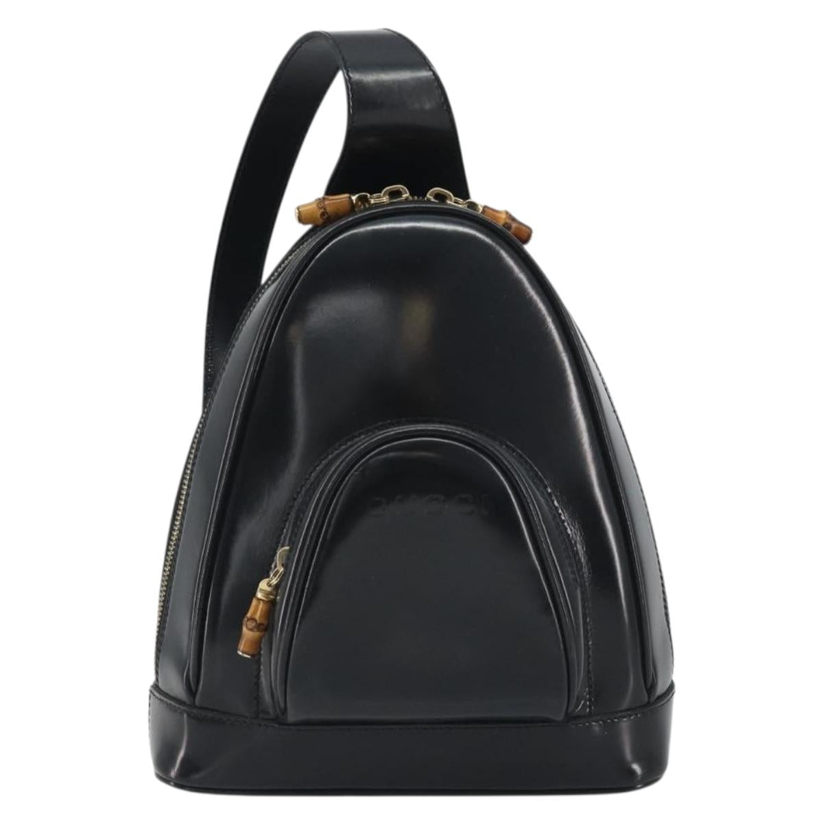 GUCCI Bamboo Shoulder Bag Enamel Black Gold 003 2113 0127 Auth ep15033