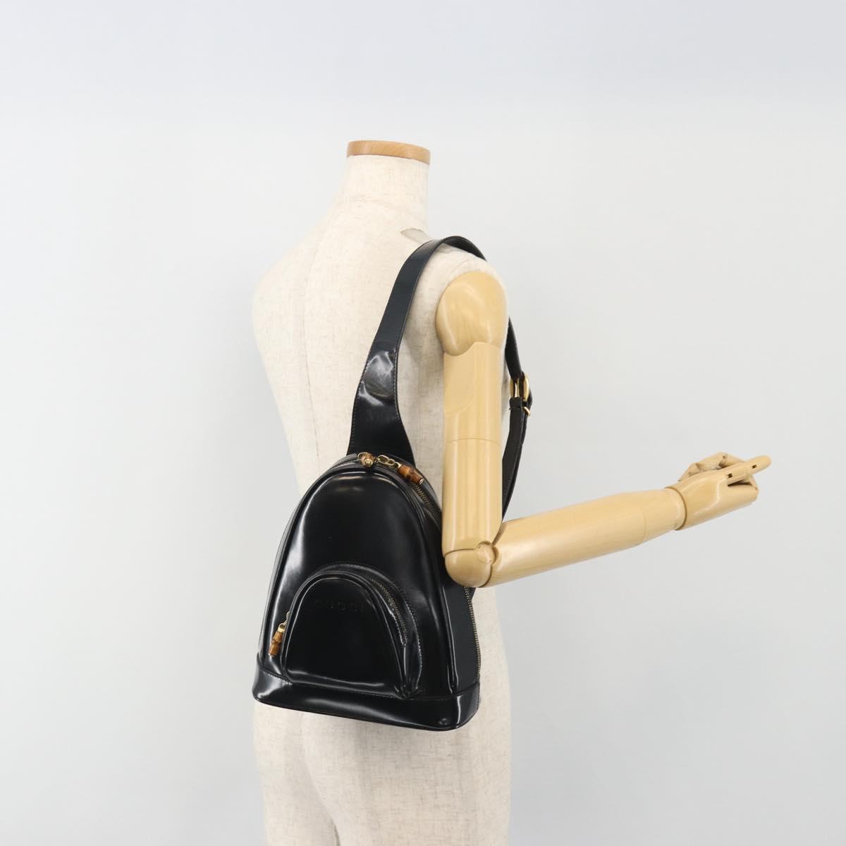 GUCCI Bamboo Shoulder Bag Enamel Black Gold 003 2113 0127 Auth ep15033