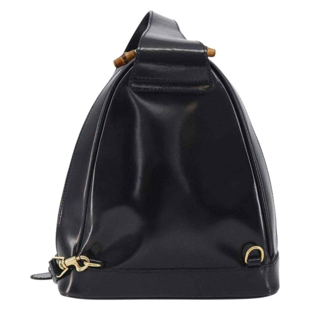 GUCCI Bamboo Shoulder Bag Enamel Black Gold 003 2113 0127 Auth ep15033
