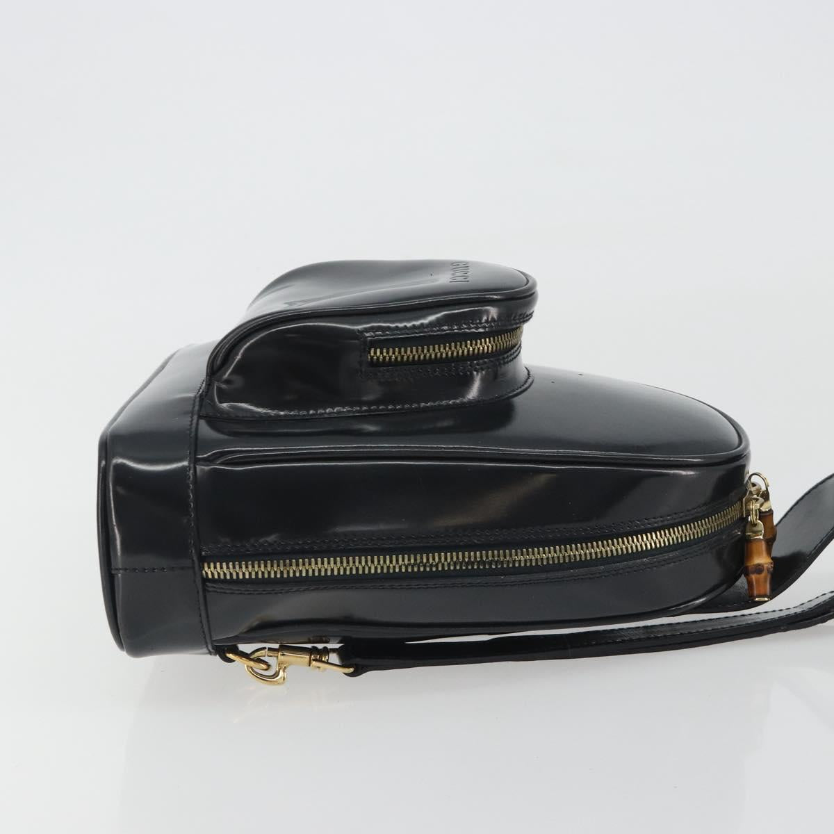 GUCCI Bamboo Shoulder Bag Enamel Black Gold 003 2113 0127 Auth ep15033