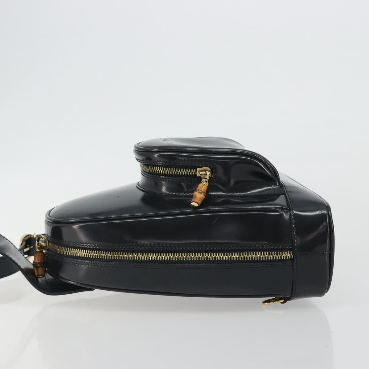 GUCCI Bamboo Shoulder Bag Enamel Black Gold 003 2113 0127 Auth ep15033