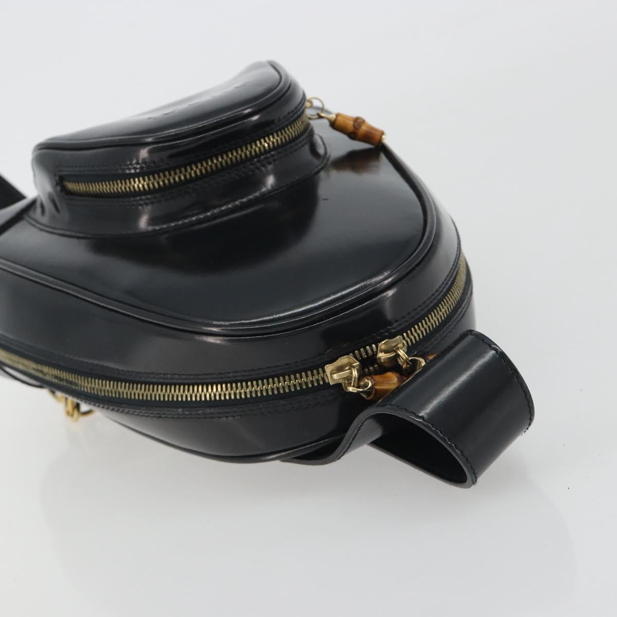 GUCCI Bamboo Shoulder Bag Enamel Black Gold 003 2113 0127 Auth ep15033