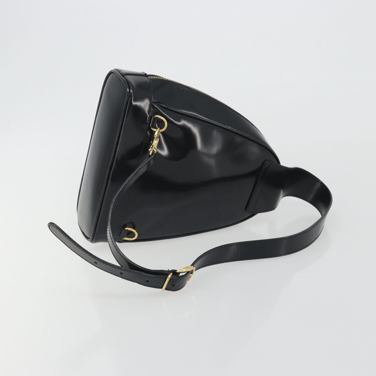 GUCCI Bamboo Shoulder Bag Enamel Black Gold 003 2113 0127 Auth ep15033