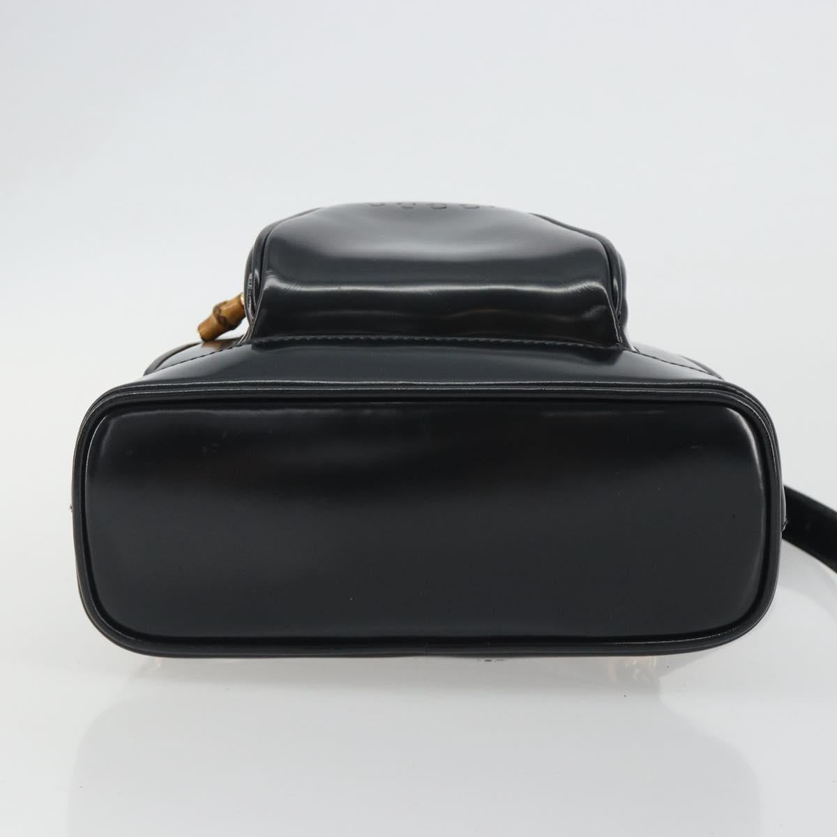 GUCCI Bamboo Shoulder Bag Enamel Black Gold 003 2113 0127 Auth ep15033