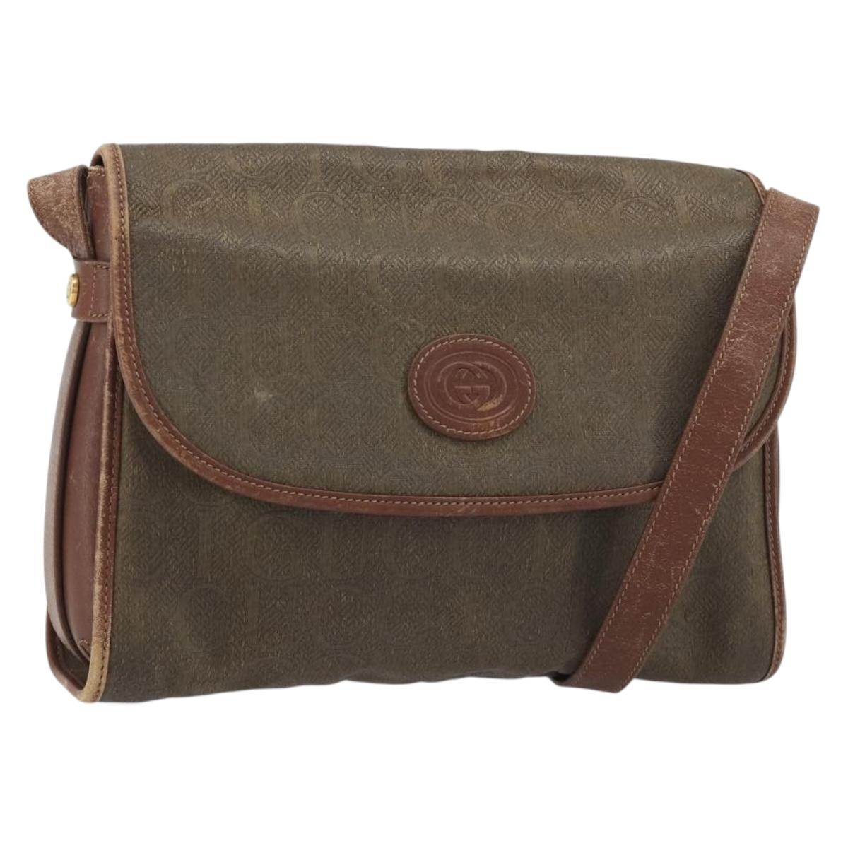 GUCCI Shoulder Bag PVC Canvas Beige Gold Auth ep15035
