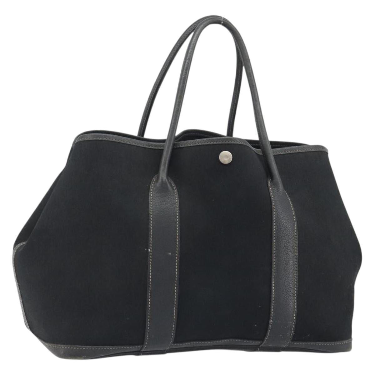 HERMES Garden Party PM Hand Bag Canvas Black Silver Auth ep15036