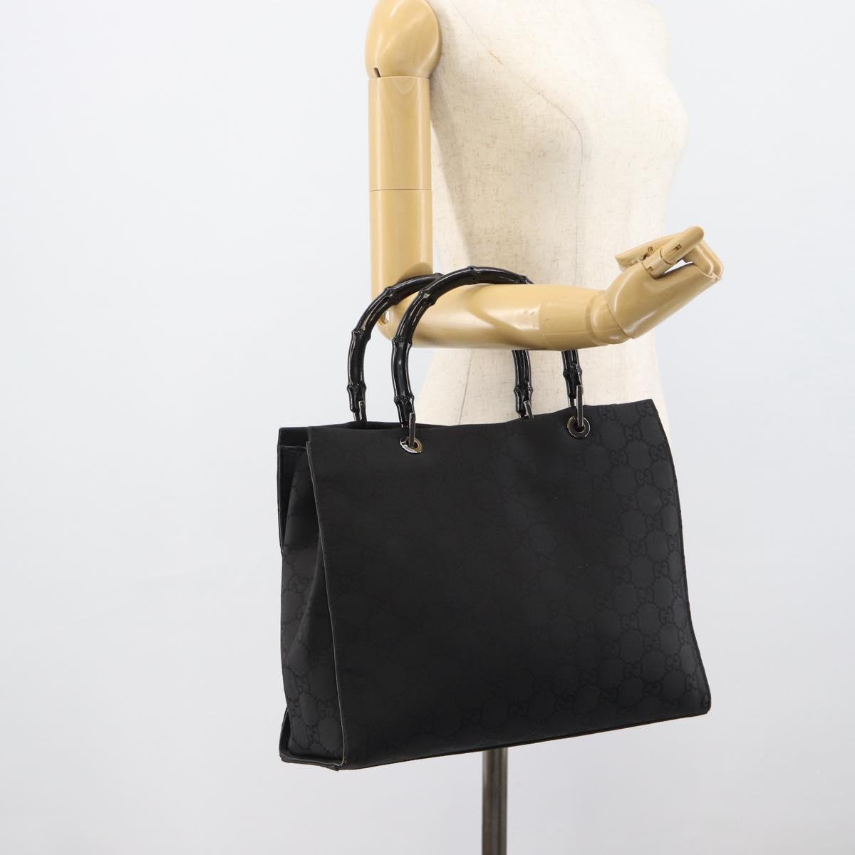 GUCCI GG Canvas Bamboo Hand Bag Nylon Black Silver 002 1010 Auth ep15037
