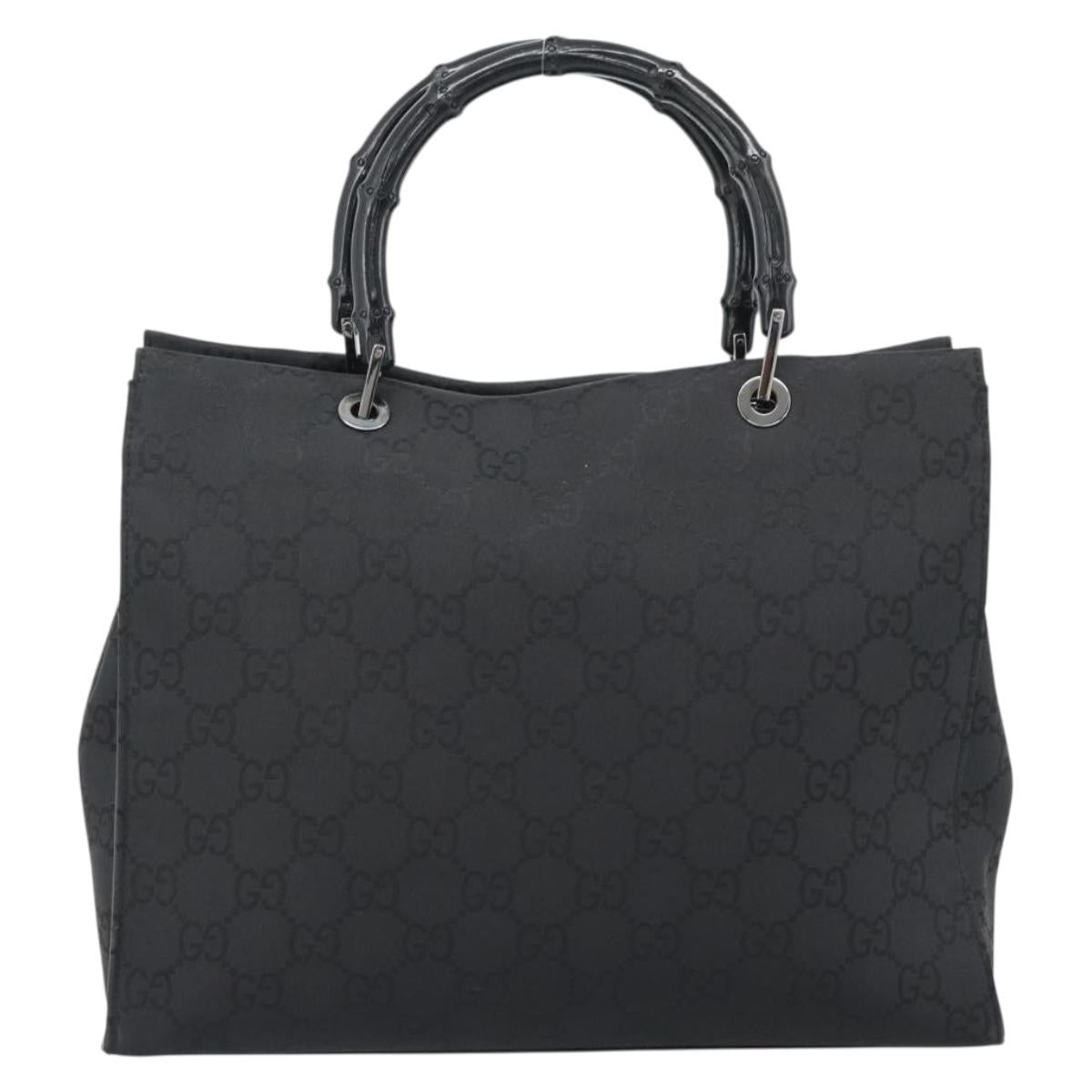 GUCCI GG Canvas Bamboo Hand Bag Nylon Black Silver 002 1010 Auth ep15037
