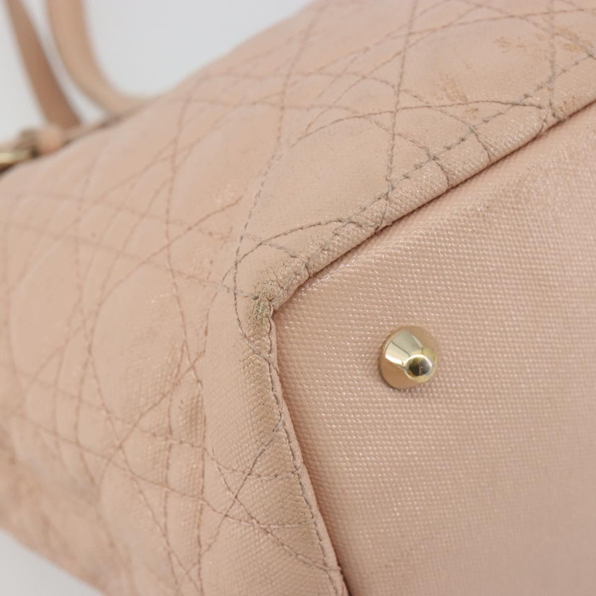 Christian Dior Lady Dior Canage Hand Bag Coated Canvas Pink Gold Auth ep15039