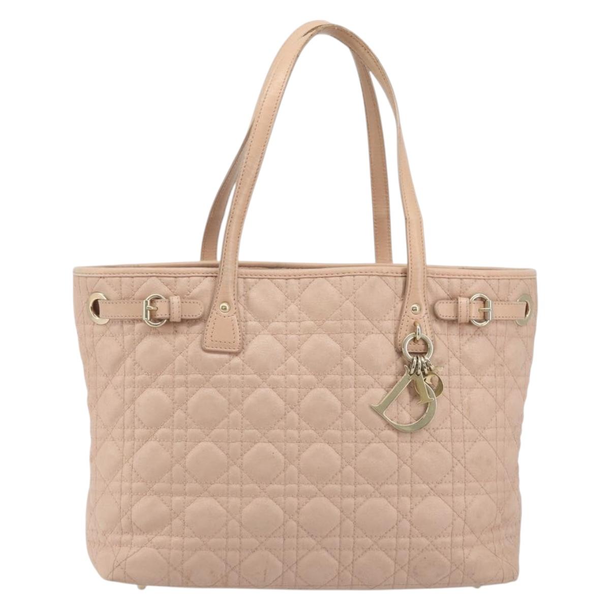 Christian Dior Lady Dior Canage Hand Bag Coated Canvas Pink Gold Auth ep15039