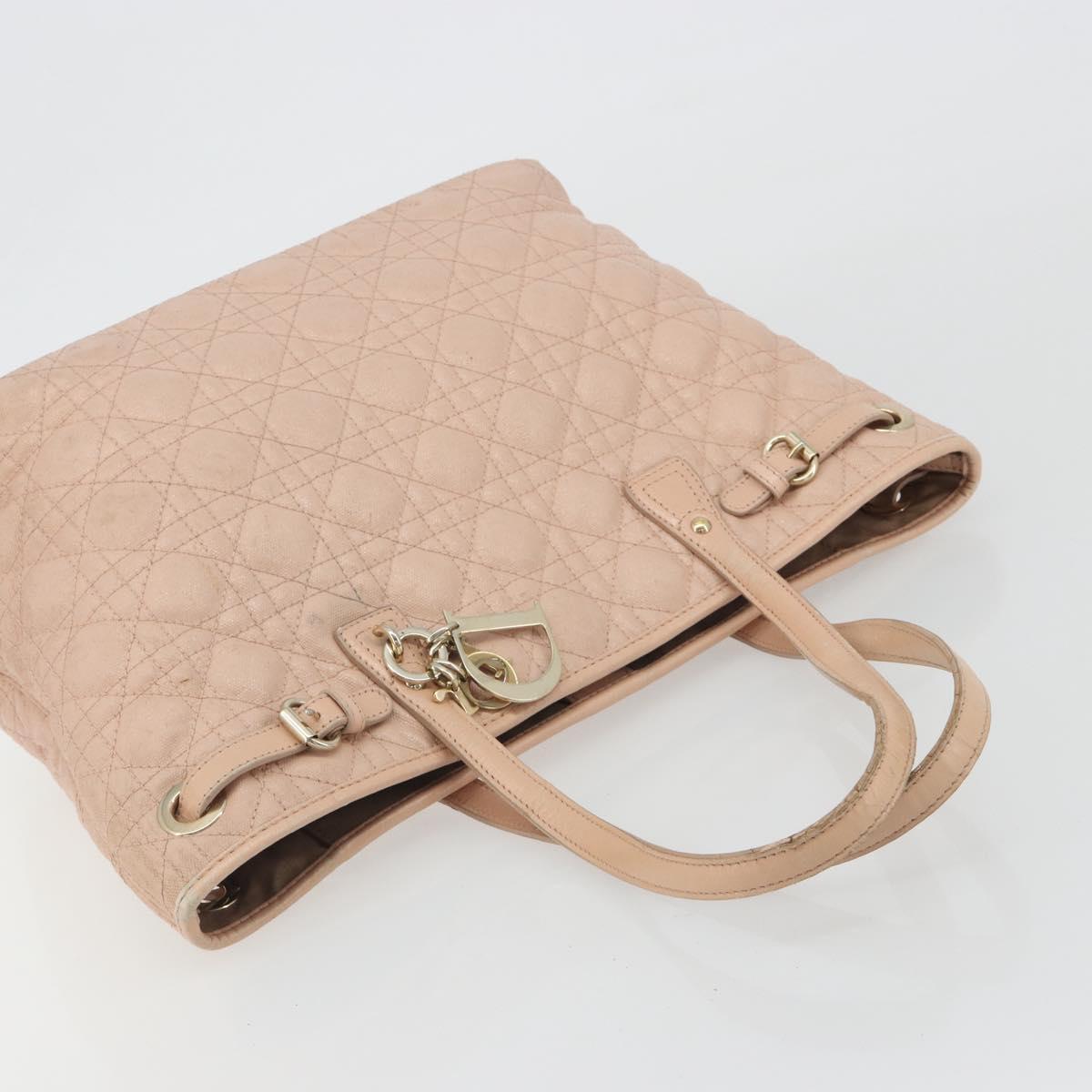 Christian Dior Lady Dior Canage Hand Bag Coated Canvas Pink Gold Auth ep15039