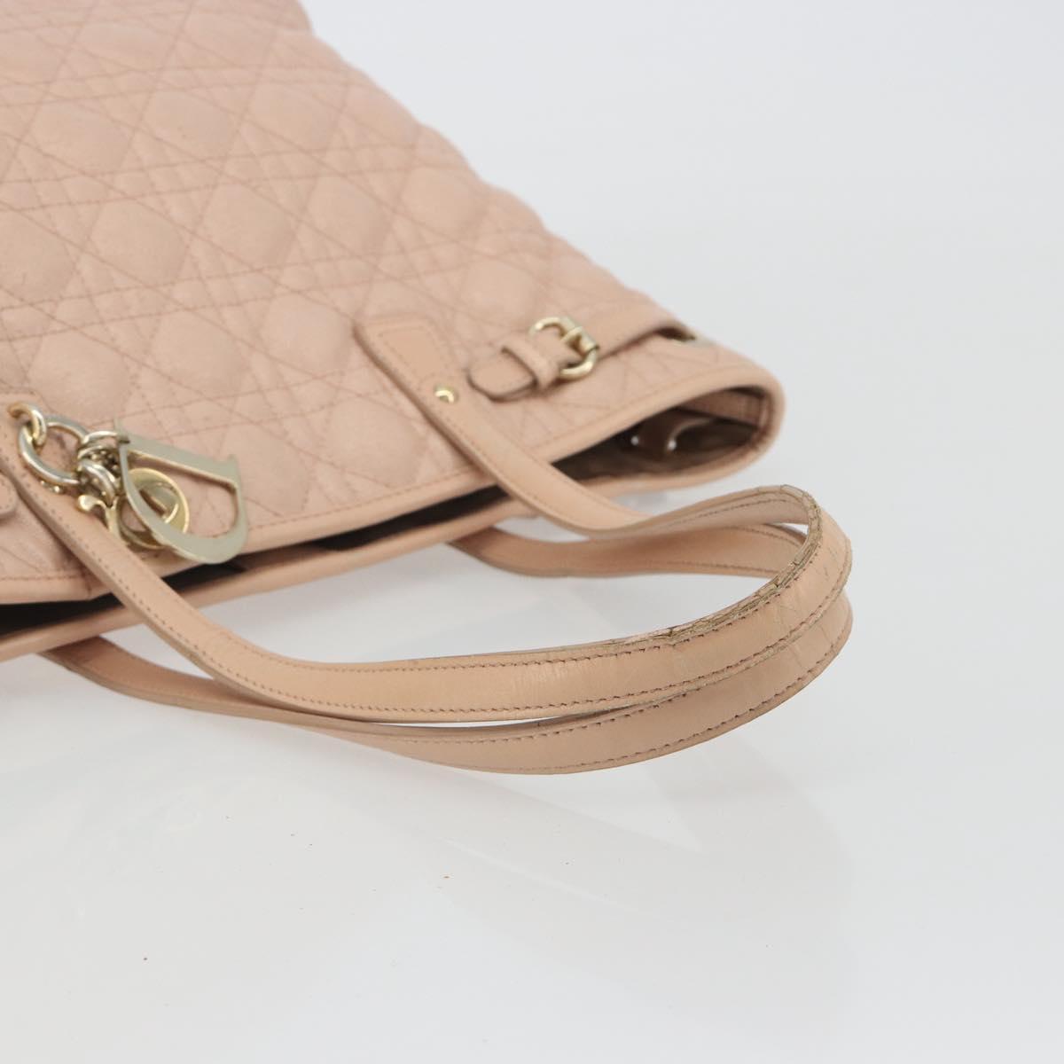 Christian Dior Lady Dior Canage Hand Bag Coated Canvas Pink Gold Auth ep15039