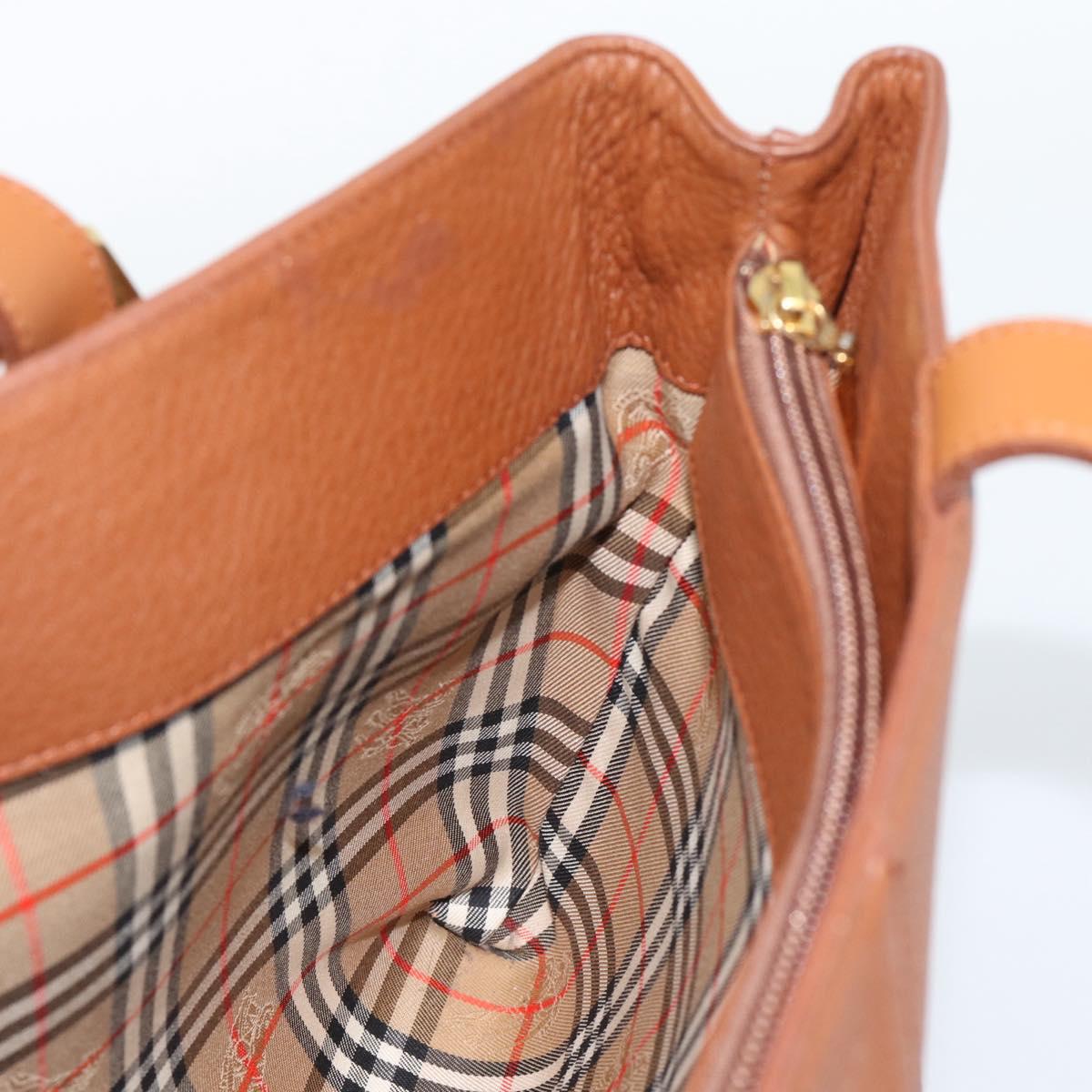 Burberrys Hand Bag Leather Brown Gold Auth ep15041A