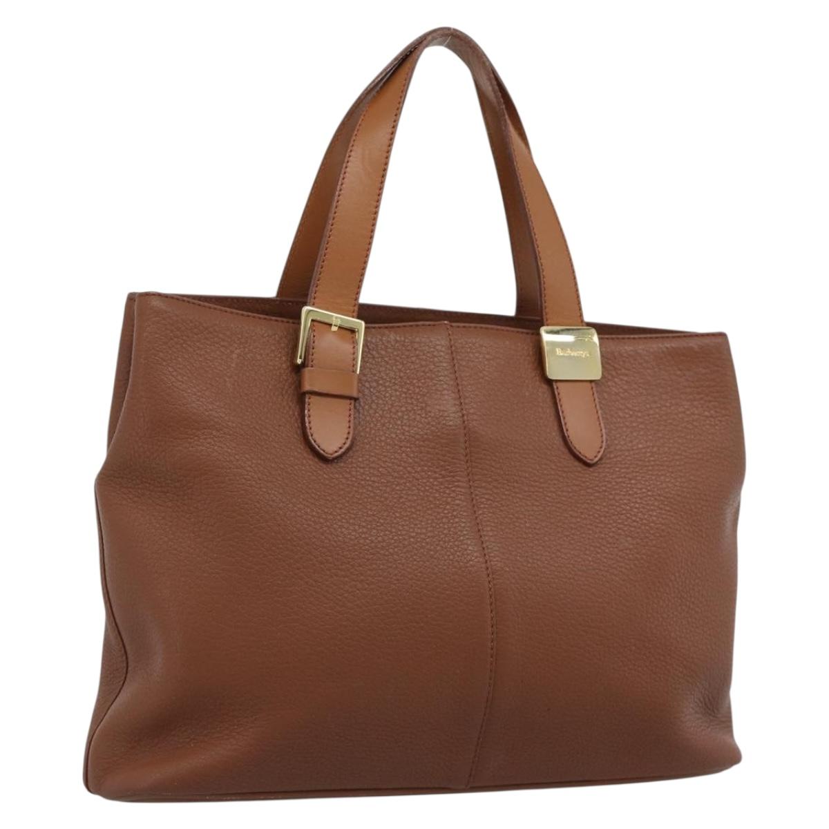 Burberrys Hand Bag Leather Brown Gold Auth ep15041A