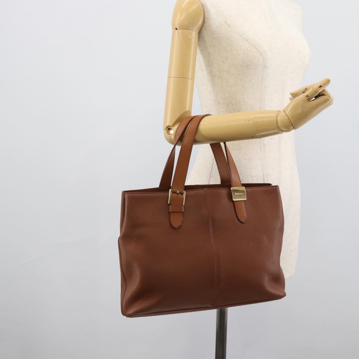 Burberrys Hand Bag Leather Brown Gold Auth ep15041A