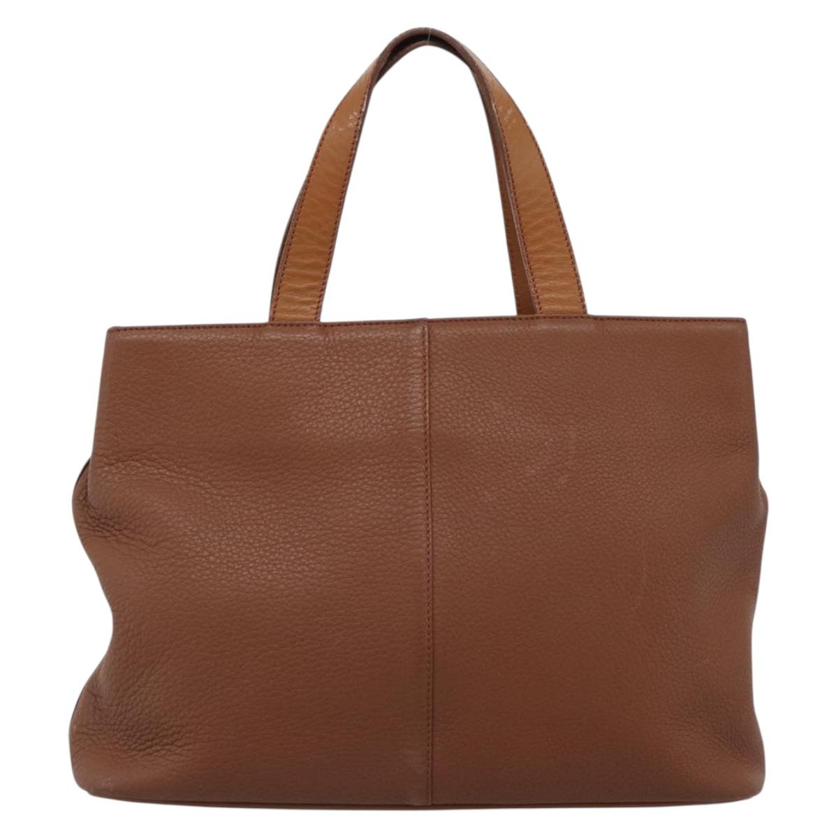 Burberrys Hand Bag Leather Brown Gold Auth ep15041A