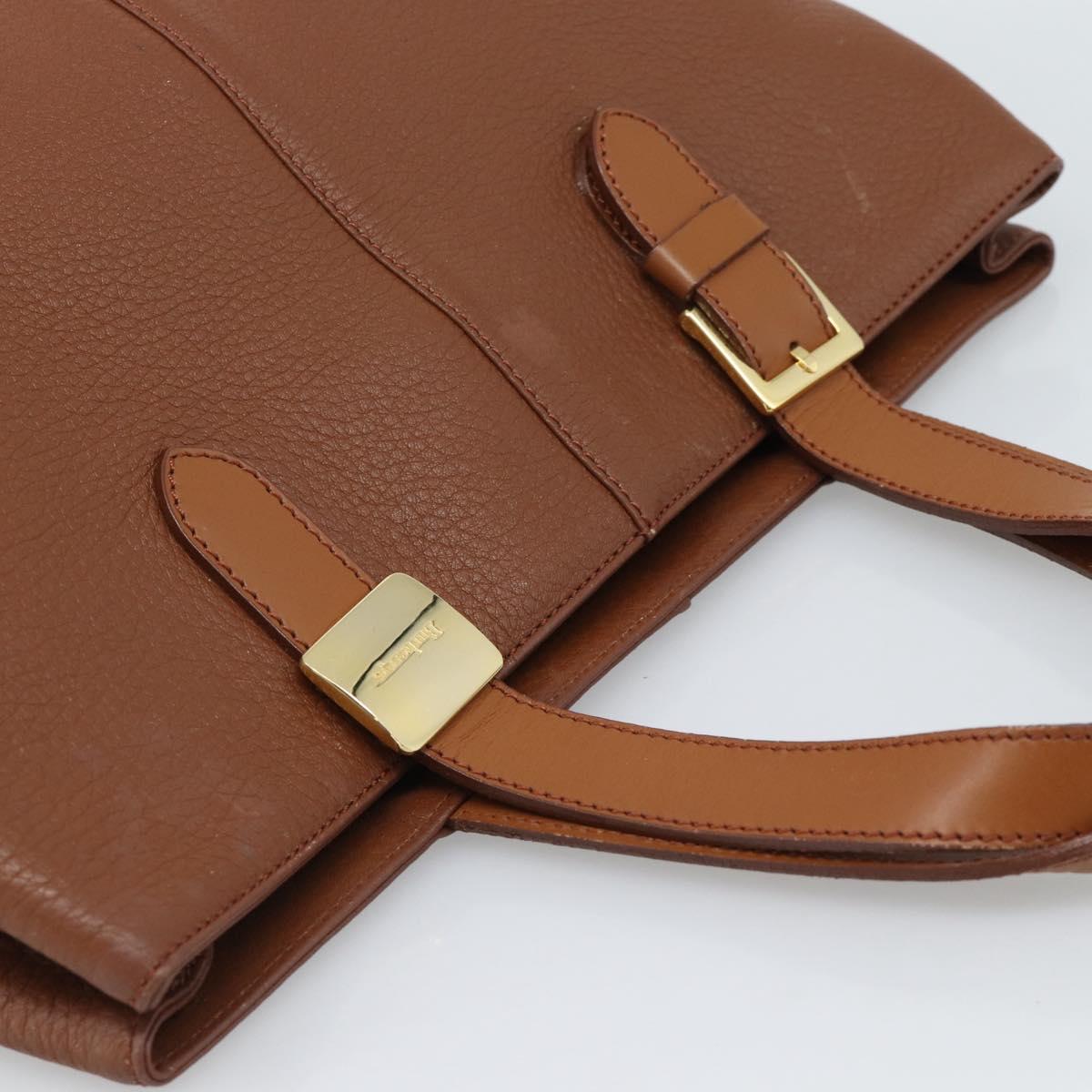 Burberrys Hand Bag Leather Brown Gold Auth ep15041A