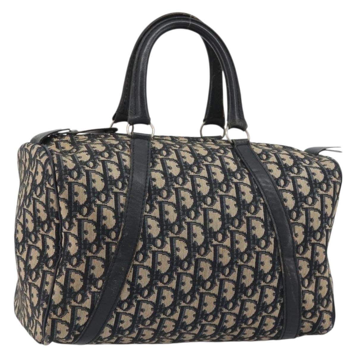 Christian Dior Trotter Canvas Mini Boston Bag Navy Silver Auth ep15043