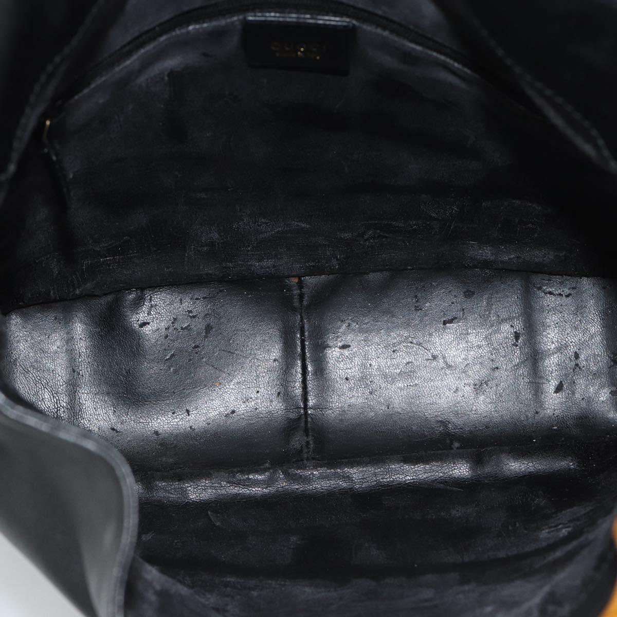 GUCCI Bamboo Shoulder Bag Leather 2way Black Gold 001 1638 2058 Auth ep15046