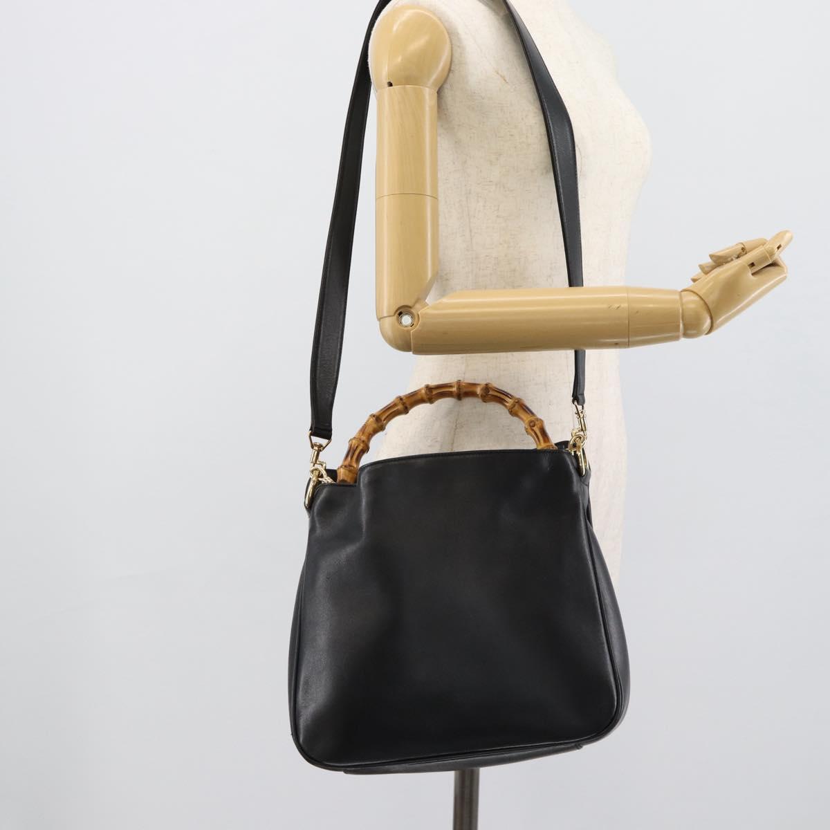 GUCCI Bamboo Shoulder Bag Leather 2way Black Gold 001 1638 2058 Auth ep15046