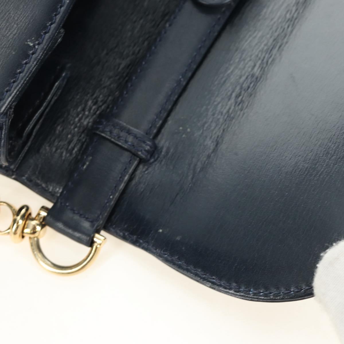 GUCCI Chain Shoulder Bag Leather Navy Gold 004 406 0473 Auth ep15047V