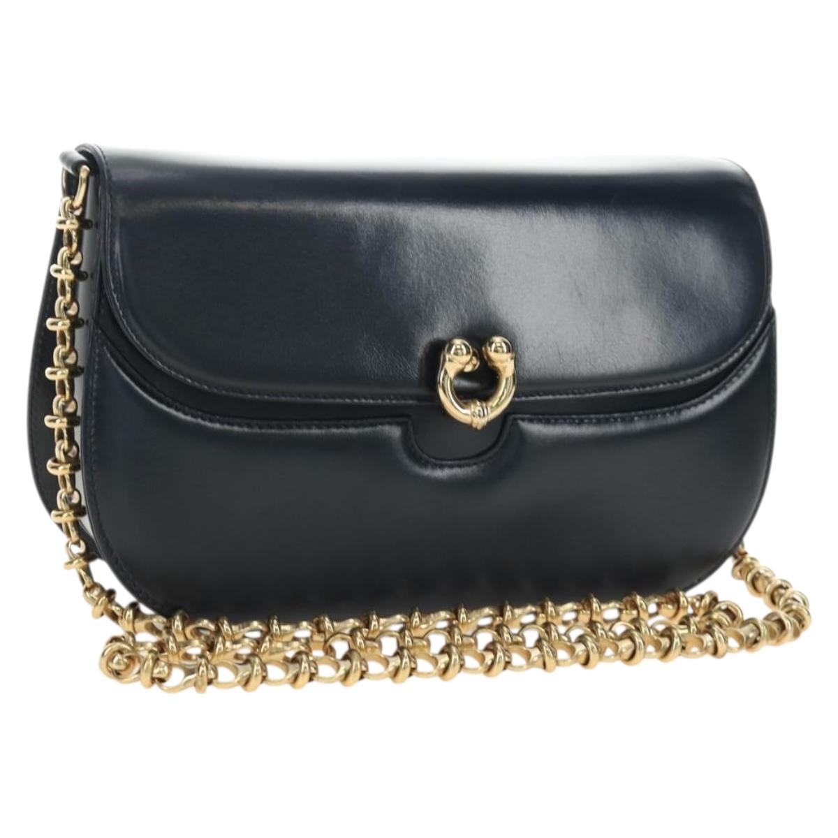 GUCCI Chain Shoulder Bag Leather Navy Gold 004 406 0473 Auth ep15047V