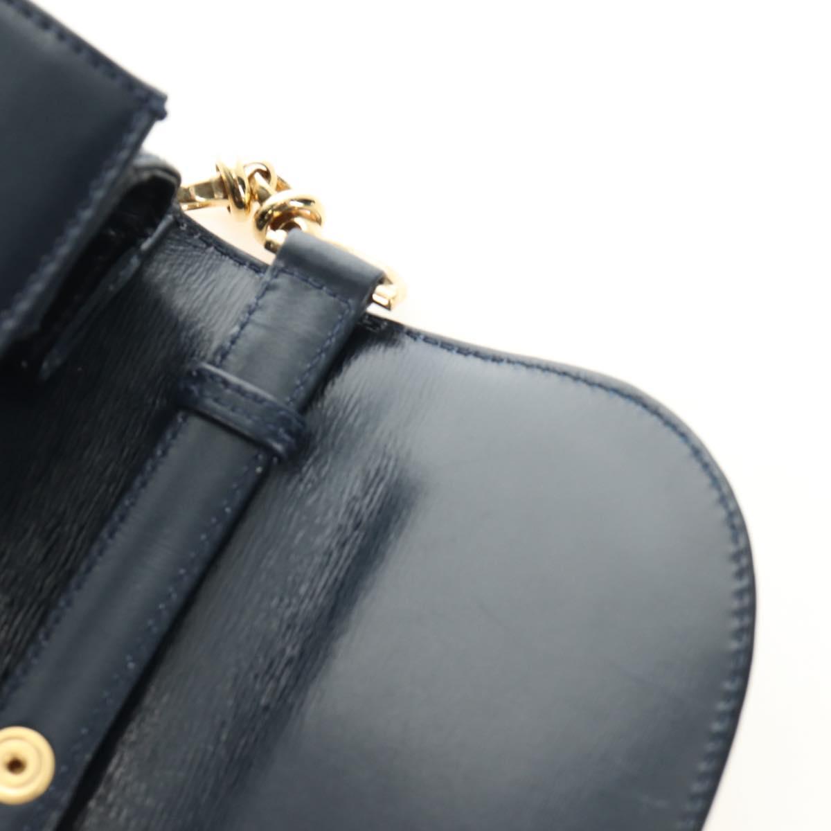 GUCCI Chain Shoulder Bag Leather Navy Gold 004 406 0473 Auth ep15047V