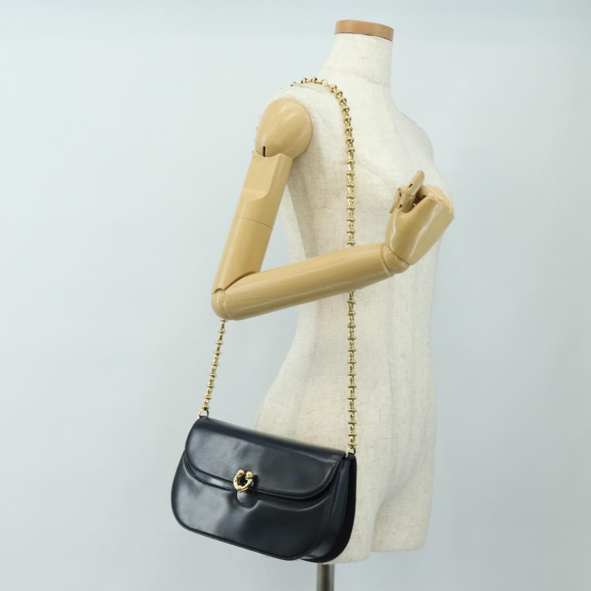 GUCCI Chain Shoulder Bag Leather Navy Gold 004 406 0473 Auth ep15047V