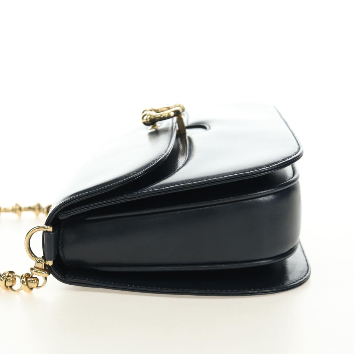 GUCCI Chain Shoulder Bag Leather Navy Gold 004 406 0473 Auth ep15047V
