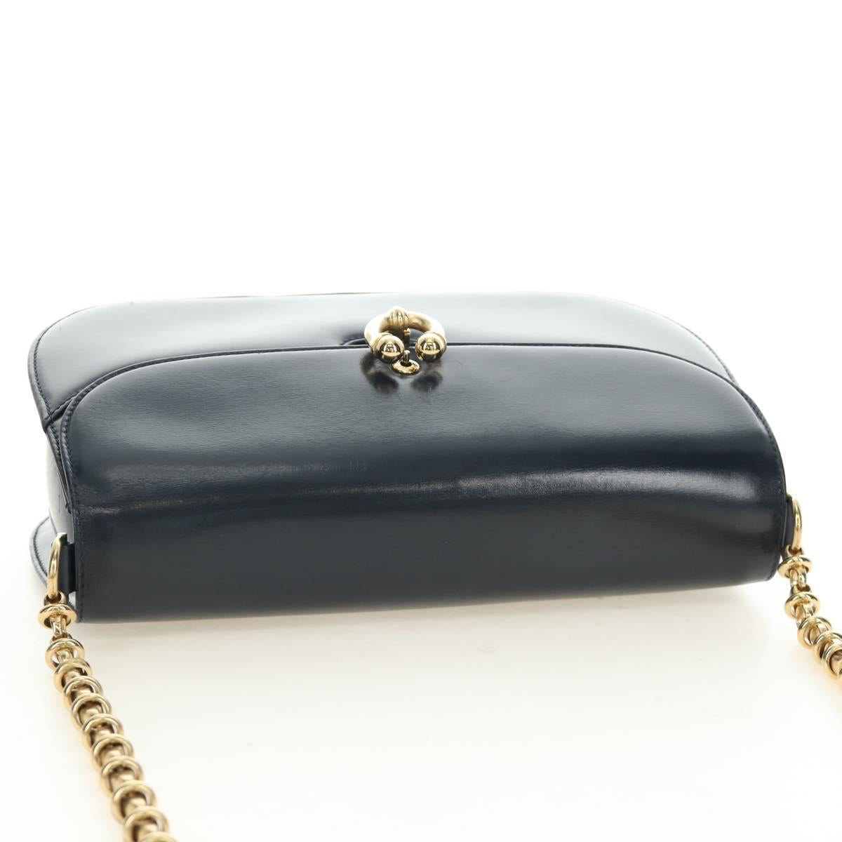 GUCCI Chain Shoulder Bag Leather Navy Gold 004 406 0473 Auth ep15047V