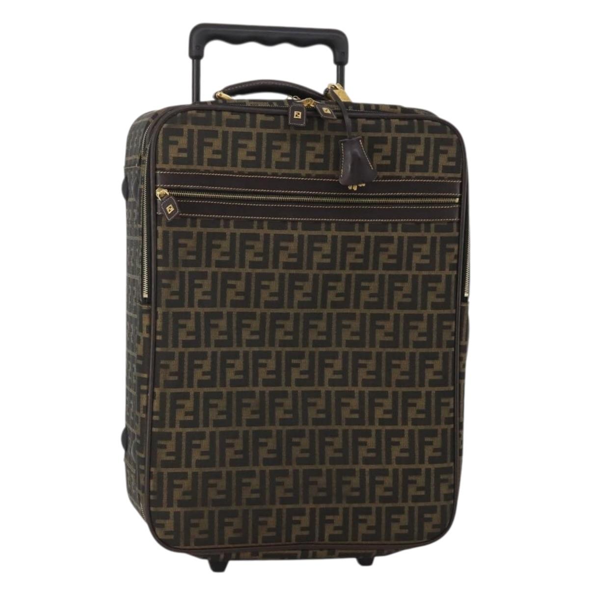 FENDI Carry Case Zucca Canvas Black Brown Auth ep15049A