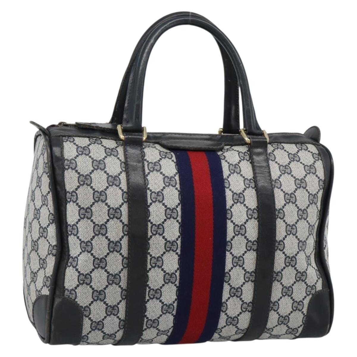 GUCCI GG Supreme Sherry Line Boston Bag PVC Navy Gold Auth ep15052