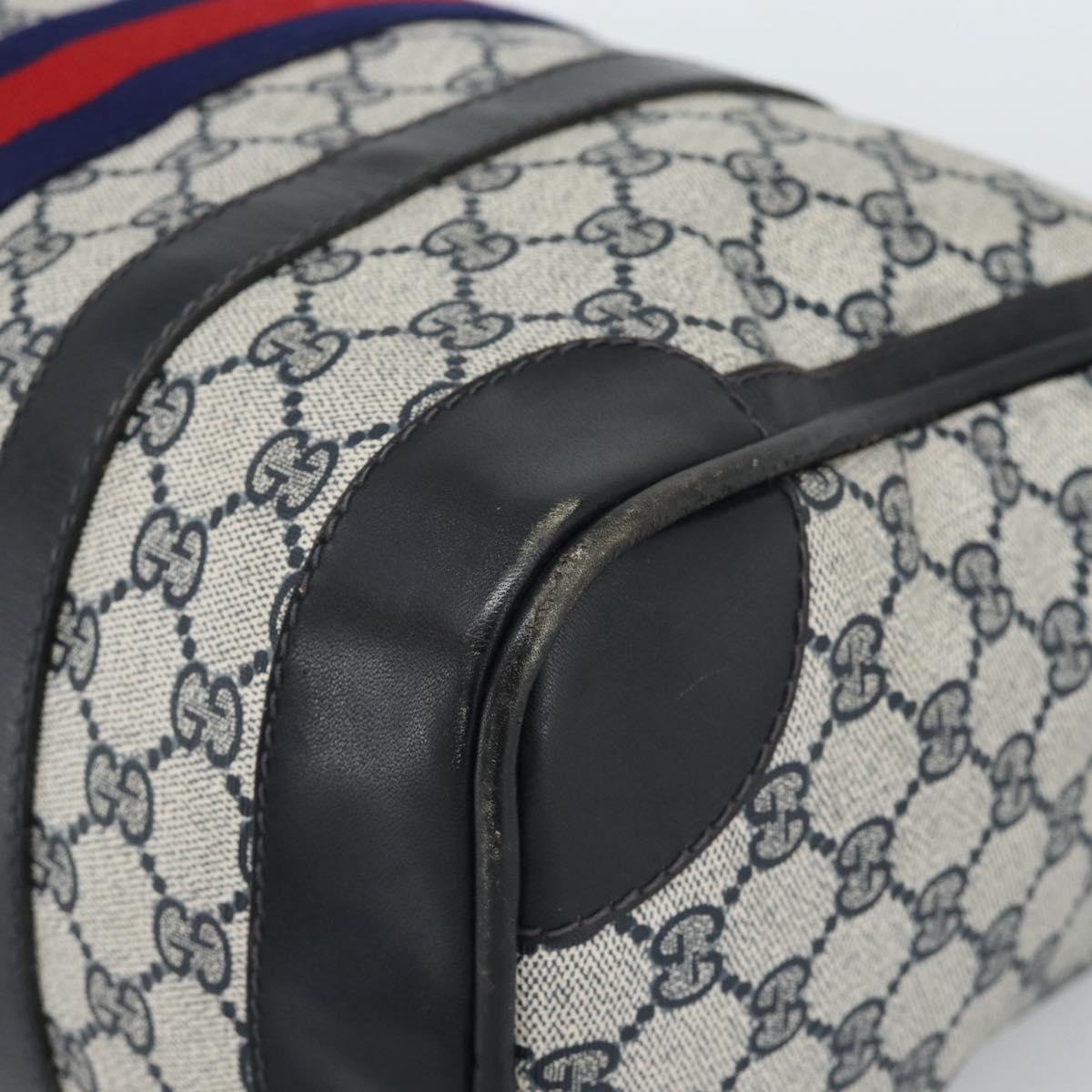 GUCCI GG Supreme Sherry Line Boston Bag PVC Navy Gold Auth ep15052
