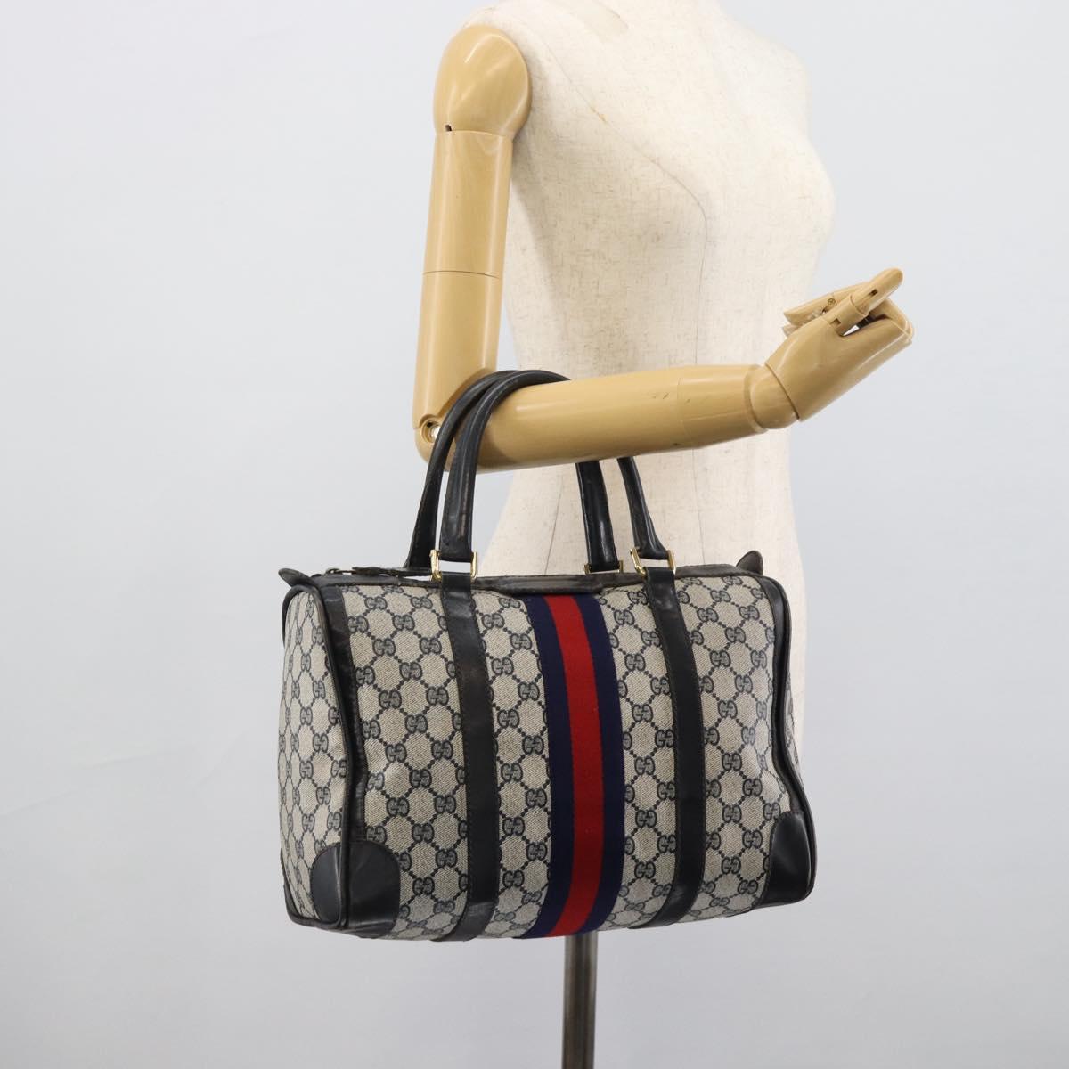 GUCCI GG Supreme Sherry Line Boston Bag PVC Navy Gold Auth ep15052