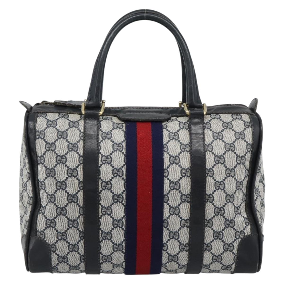 GUCCI GG Supreme Sherry Line Boston Bag PVC Navy Gold Auth ep15052