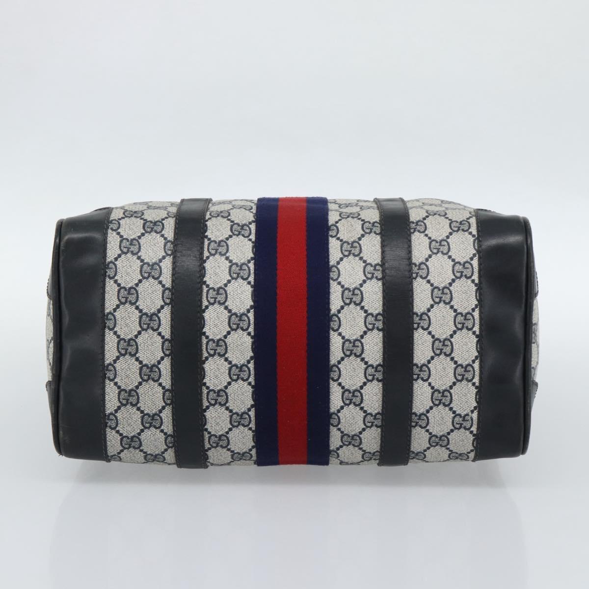 GUCCI GG Supreme Sherry Line Boston Bag PVC Navy Gold Auth ep15052