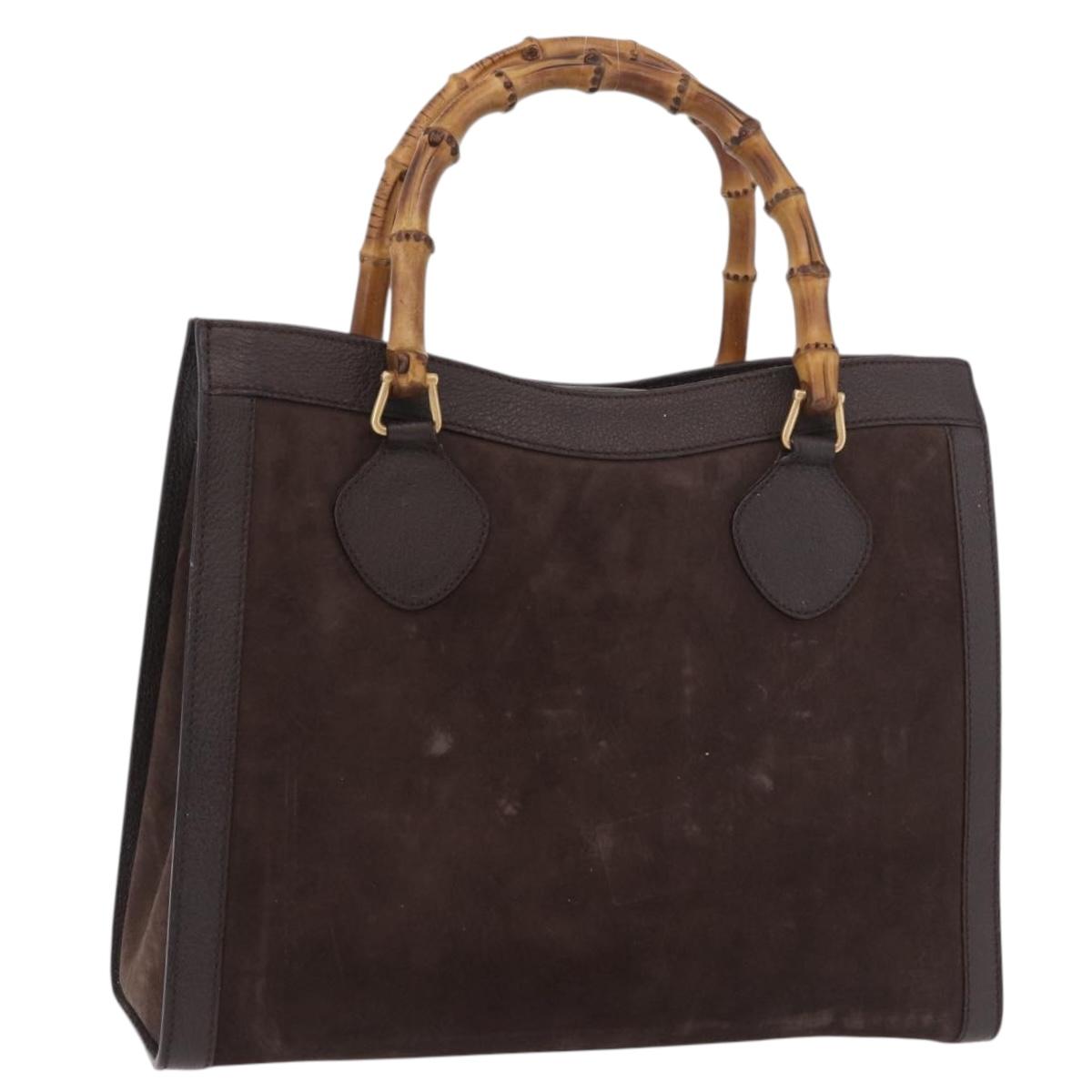 GUCCI Bamboo Hand Bag Suede Brown Gold 002 1186 0260 Auth ep15058