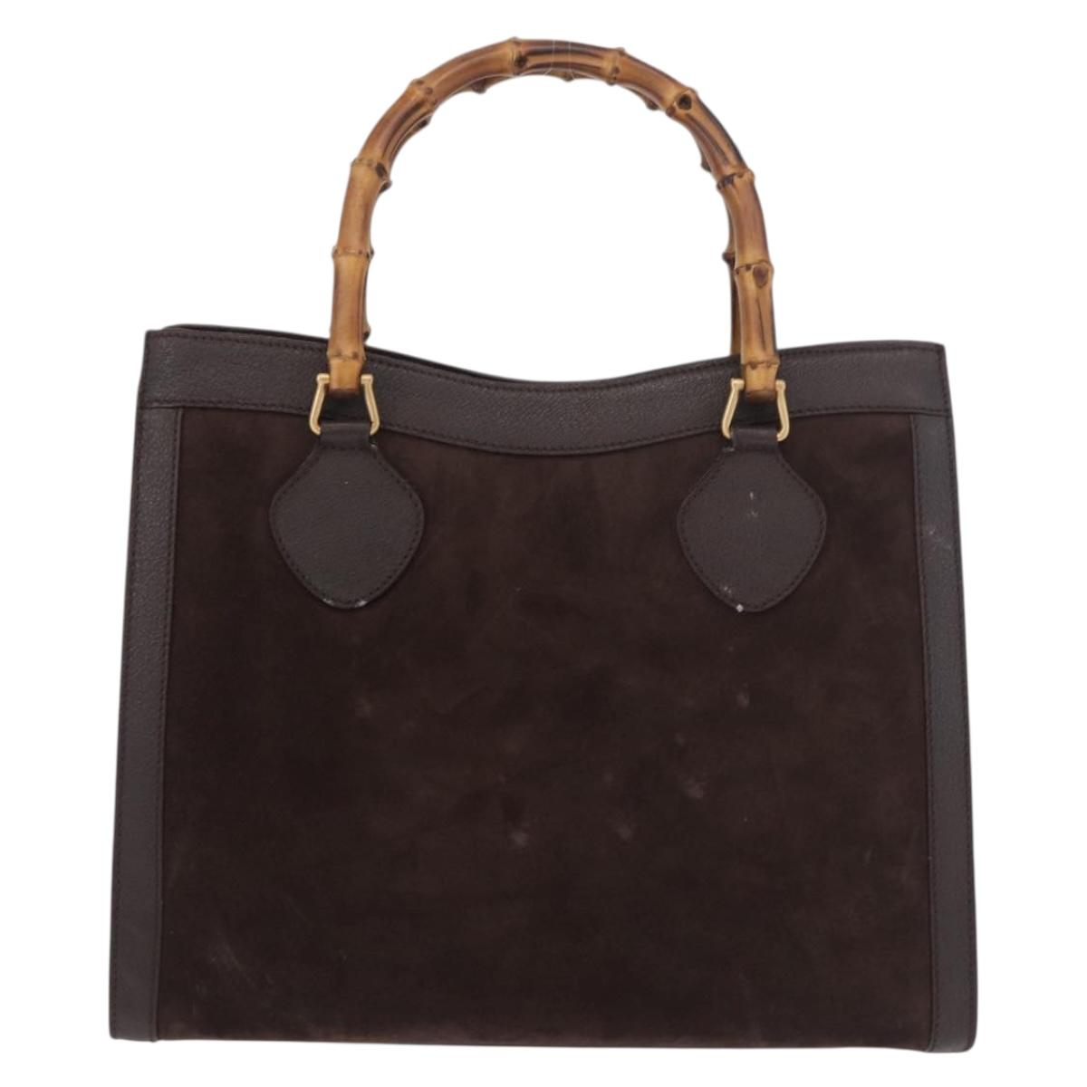 GUCCI Bamboo Hand Bag Suede Brown Gold 002 1186 0260 Auth ep15058