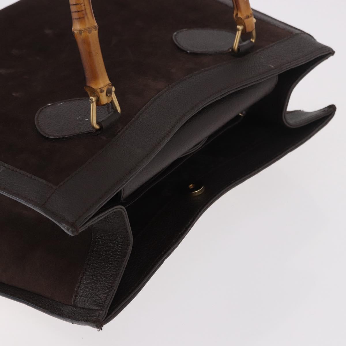 GUCCI Bamboo Hand Bag Suede Brown Gold 002 1186 0260 Auth ep15058
