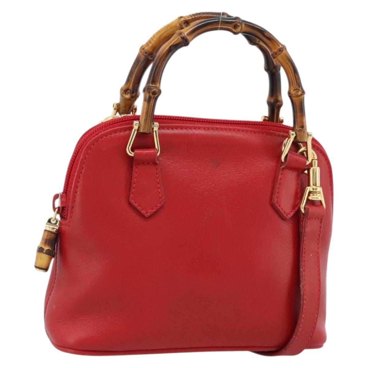 GUCCI Bamboo Hand Bag Leather 2way Red Gold 007 1014 0231 Auth ep15060