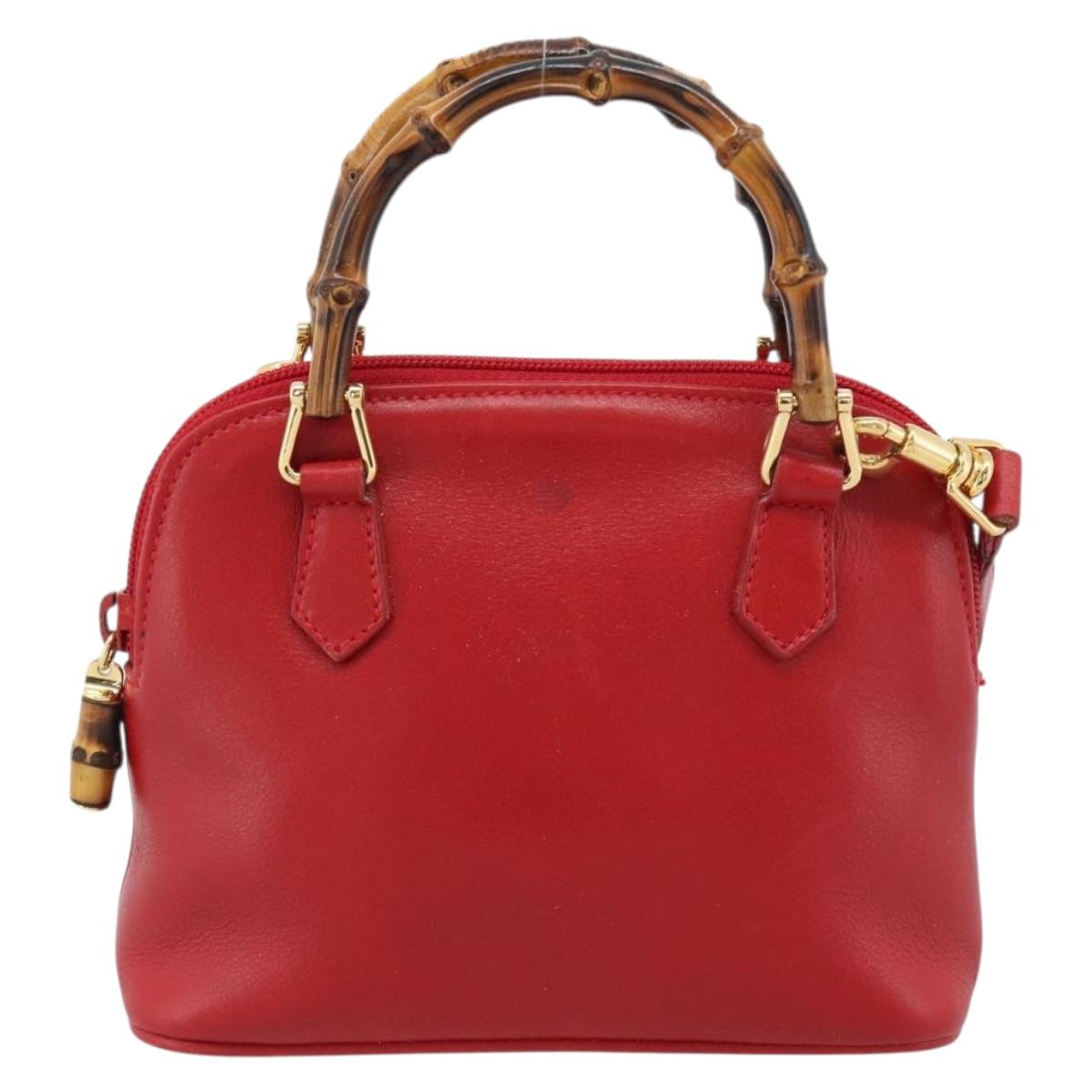 GUCCI Bamboo Hand Bag Leather 2way Red Gold 007 1014 0231 Auth ep15060