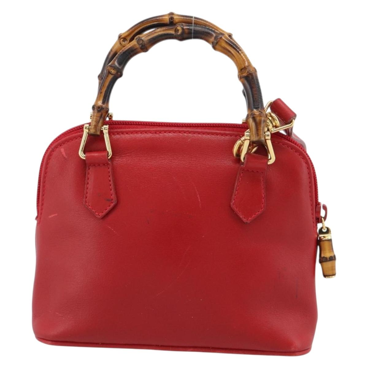GUCCI Bamboo Hand Bag Leather 2way Red Gold 007 1014 0231 Auth ep15060