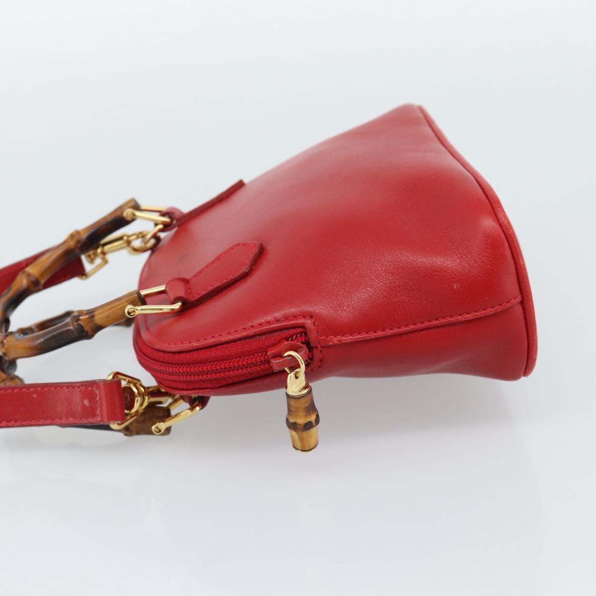 GUCCI Bamboo Hand Bag Leather 2way Red Gold 007 1014 0231 Auth ep15060
